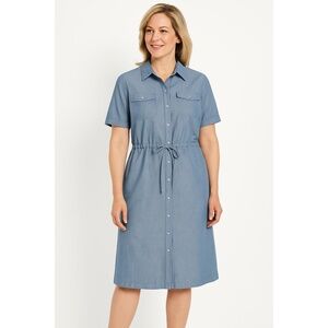 Appleseeds Chambray Button Down Tie Waist Front Pockets Shirtdress Dress Size 18